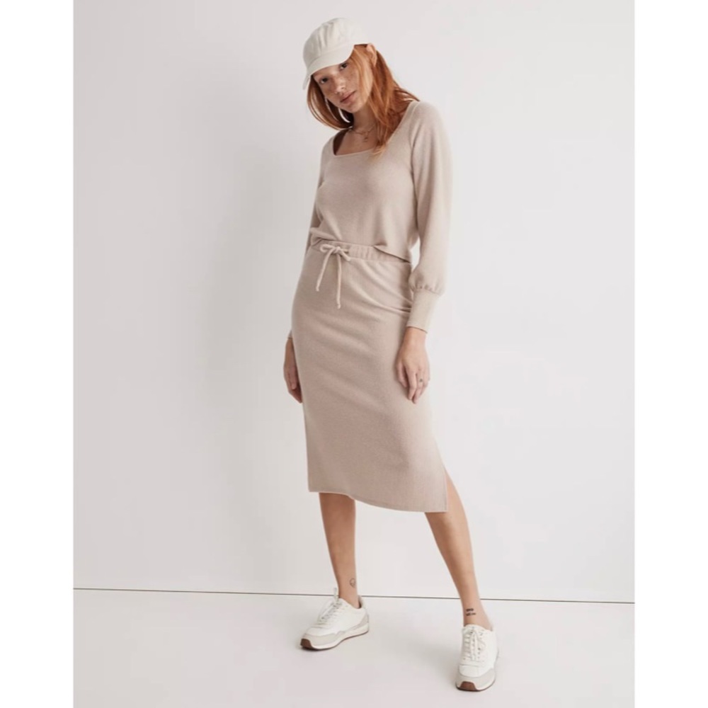🆕 Madewell Ribbed Drawstring Midi Skirt - Picture 4 of 5